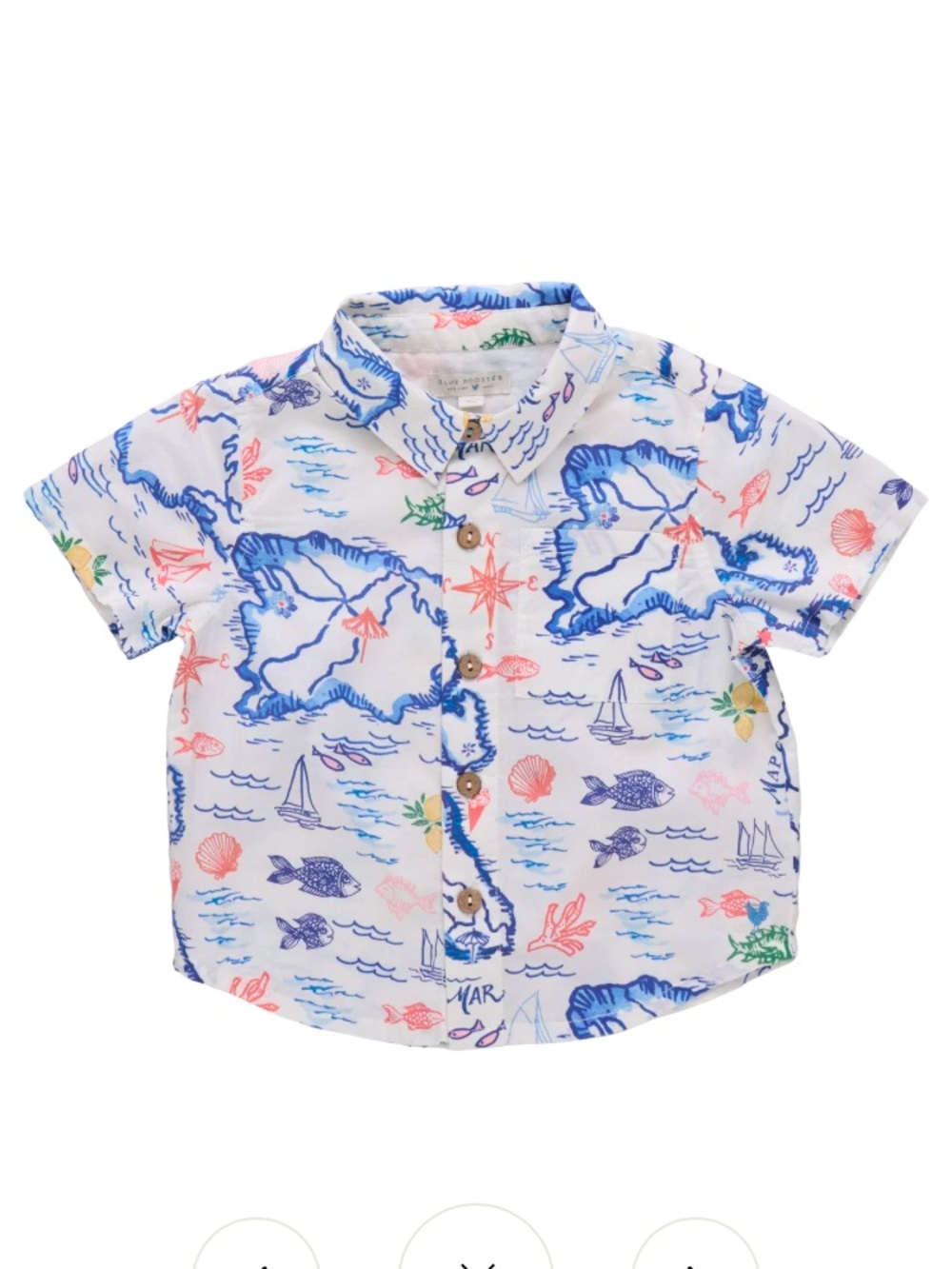 NWT BOYS 2T JACK SHIRT - ISLAND MAP blue rooster, pink chicken